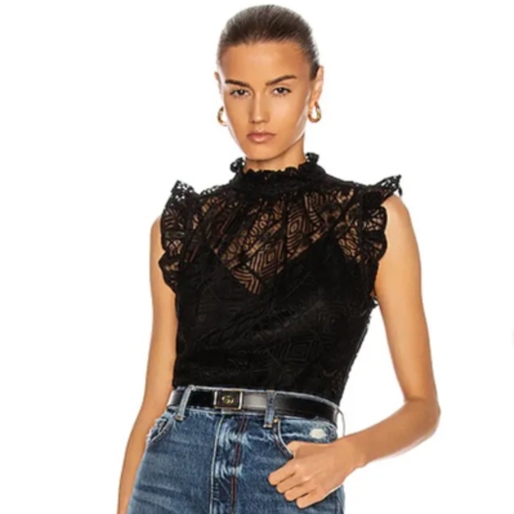 Frame Sleeveless Ruffle Top - Noir - Picture 2 of 5